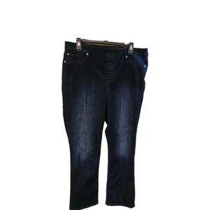 Women Kim Rodgers Stretch Jeans Size 14 Straight Leg Tummy Control Dark Wash